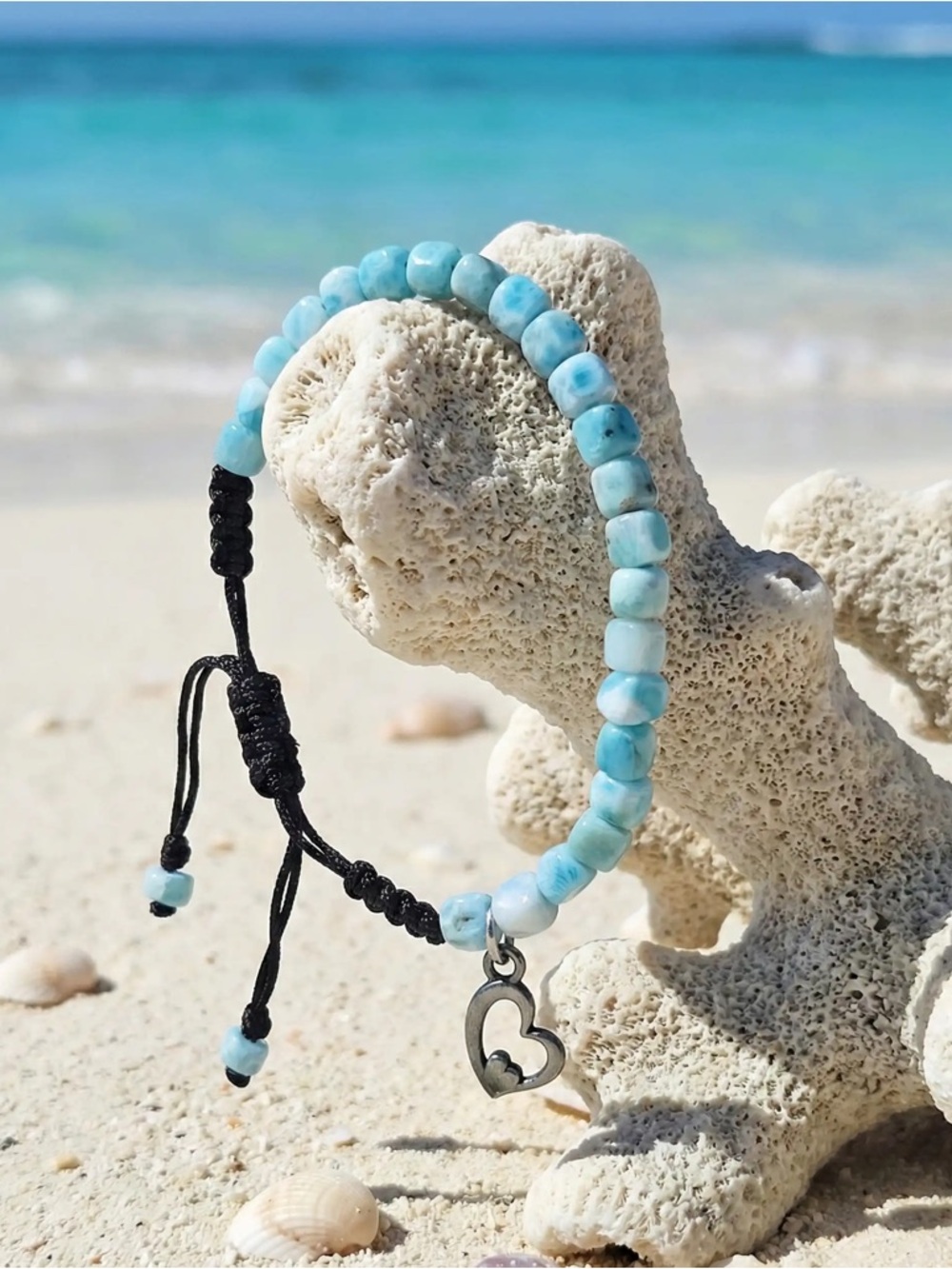 Marahlago Larimar Breeze Heart adjustable Macrame Bracelet ~ New - Picture 5 of 8